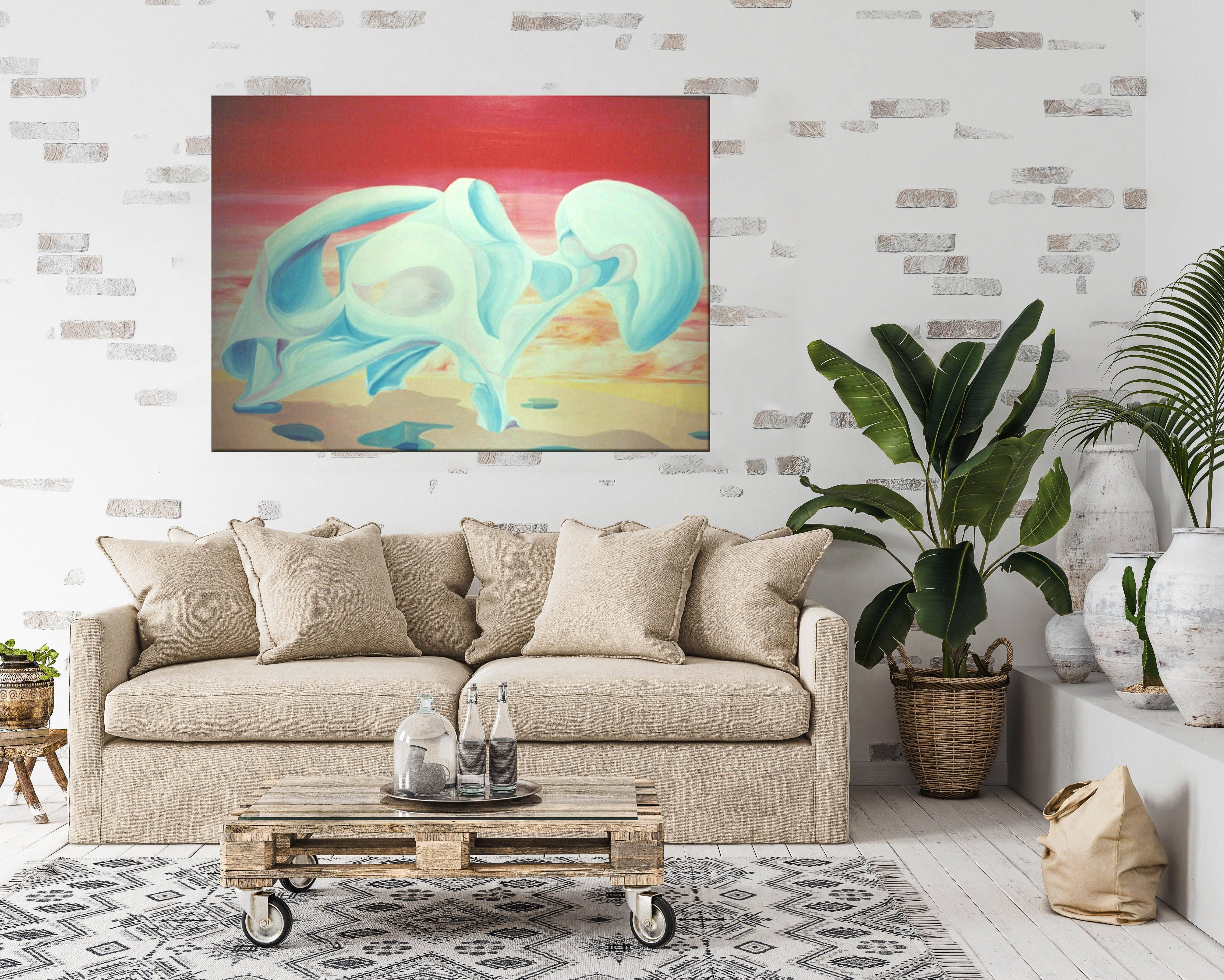 Painting of Diamond displayed in a rustic living room on the wall