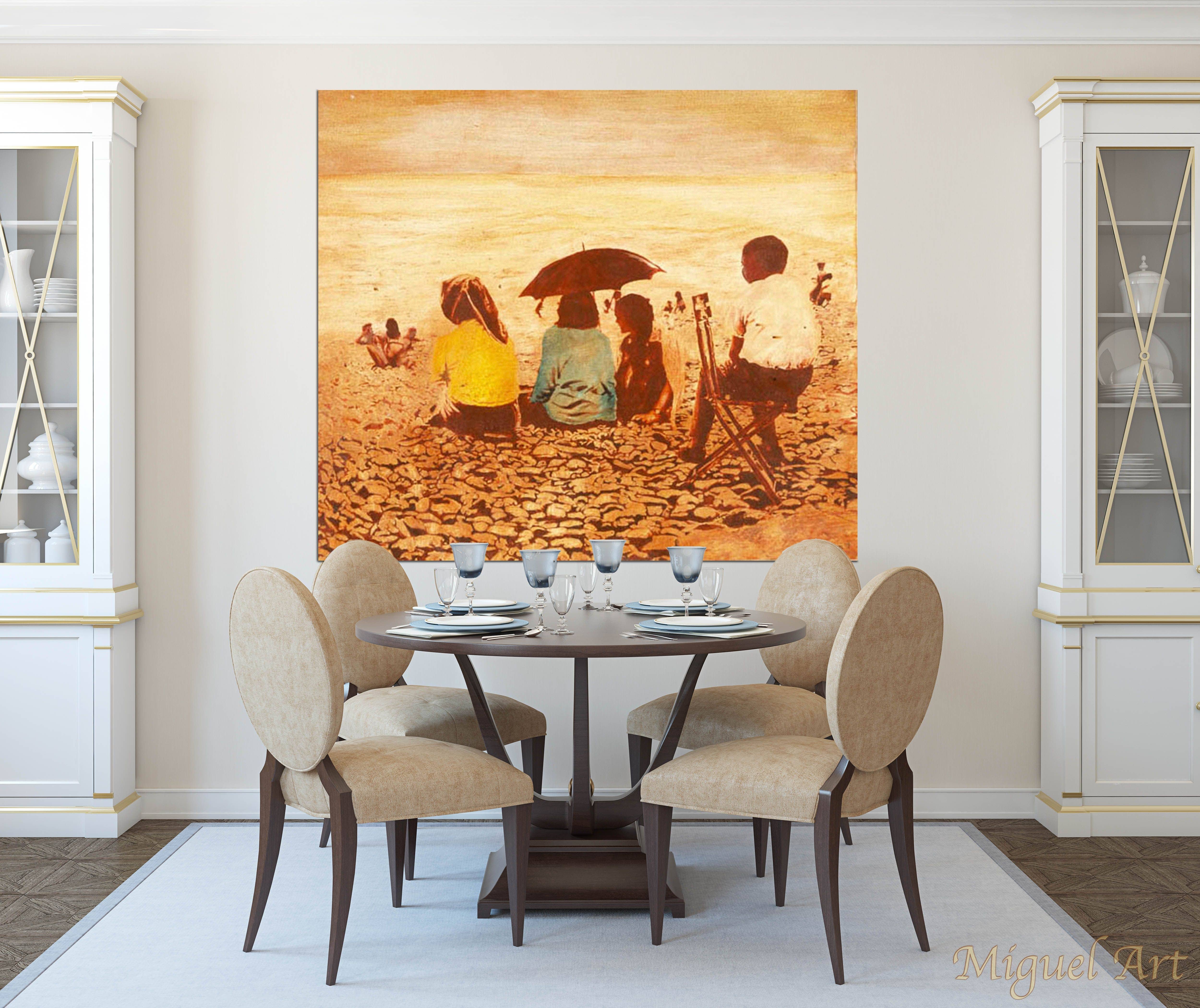 Painting of Sunset displayed in a dining room on a cream wall