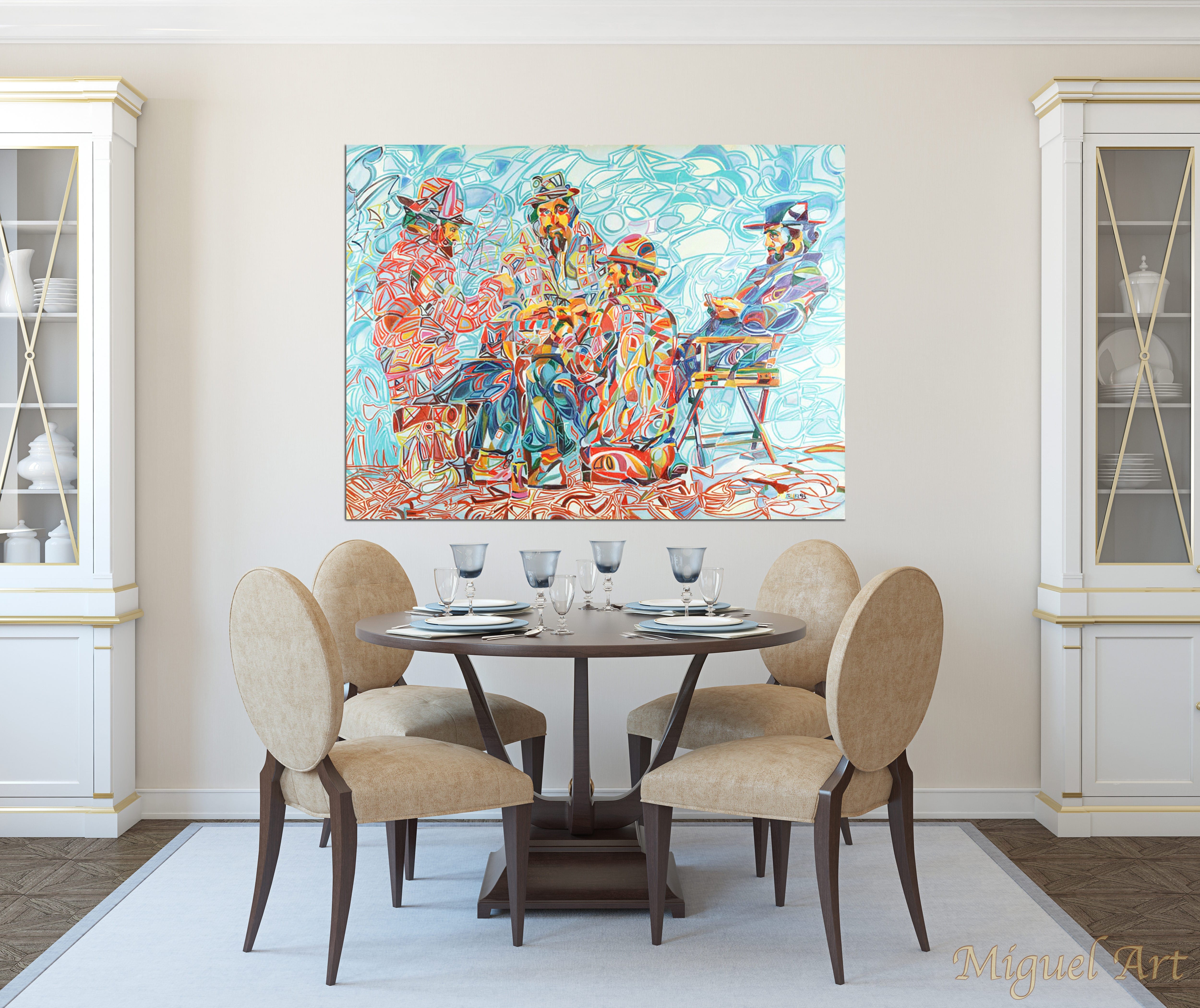 Painting of All In displayed in a dining room on a cream wall
