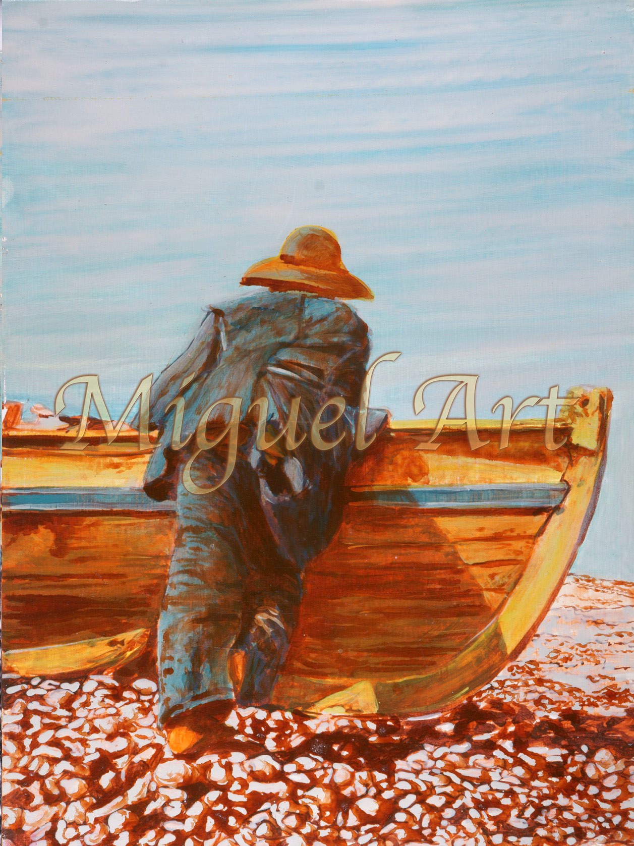 Painting 017 titled Pescador is 21 x 28 inches it is an authentic original and watermarked