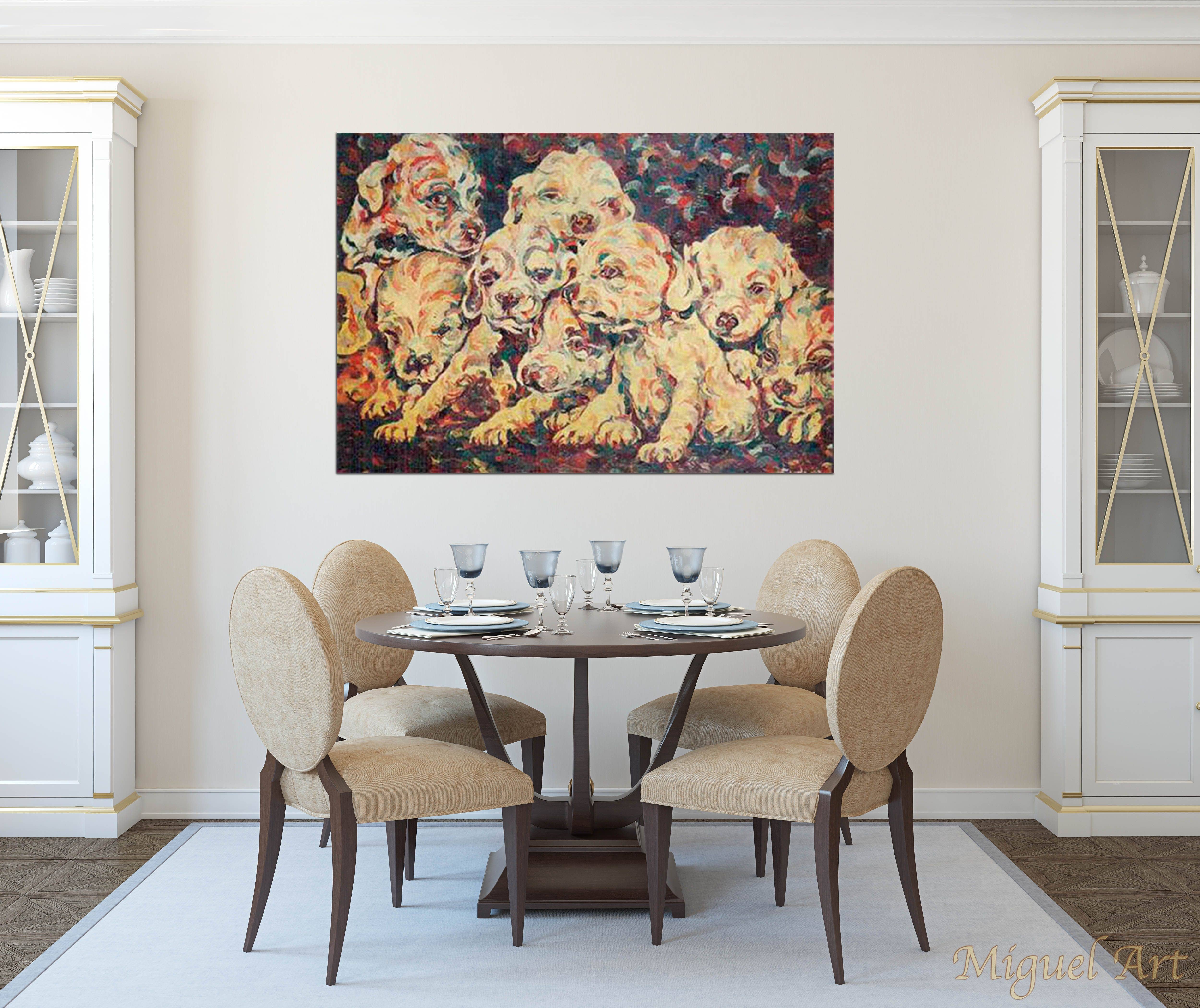 Painting of Nine displayed in a dining room on a cream wall