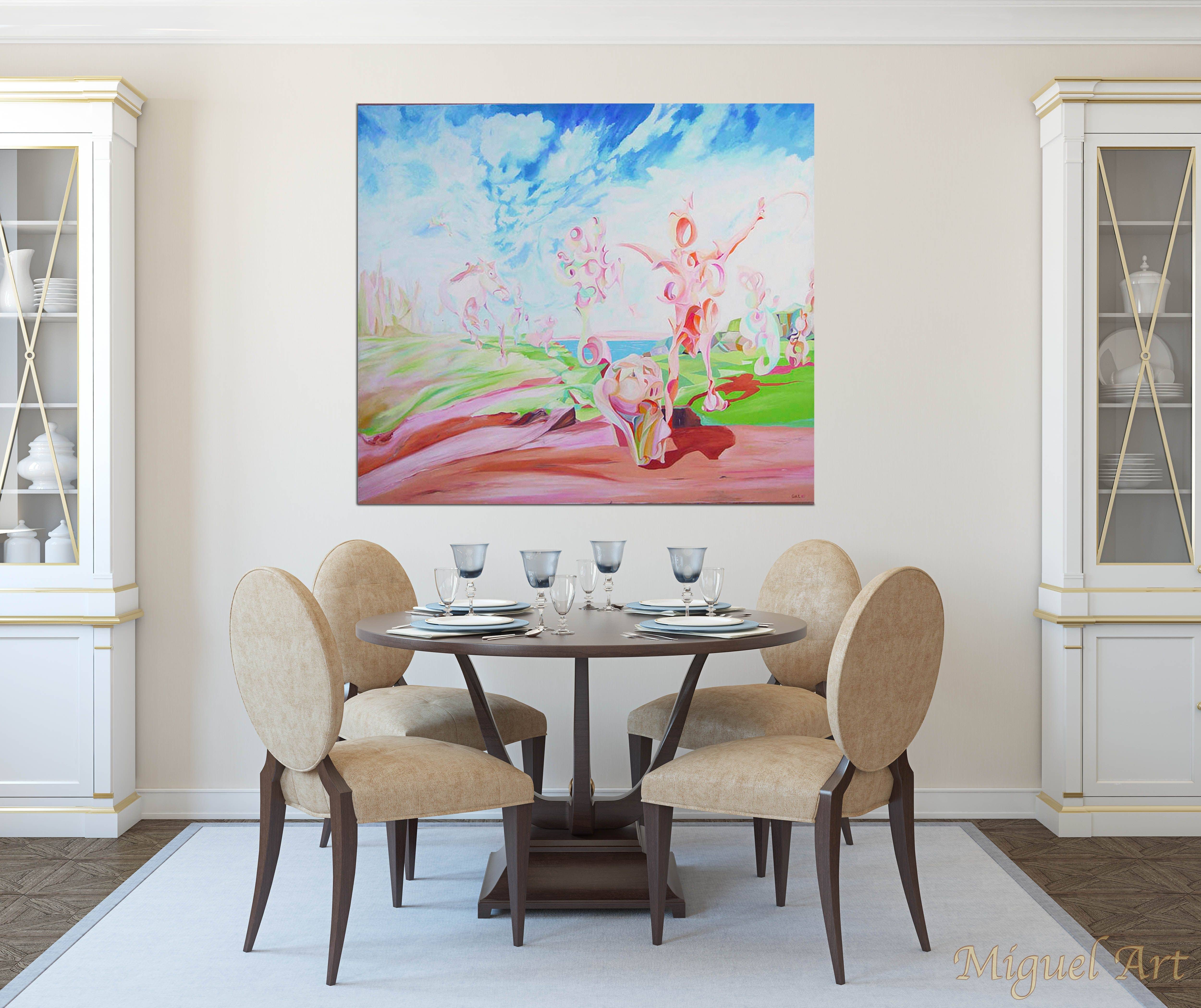 Painting of Sur displayed in a dining room on a cream wall
