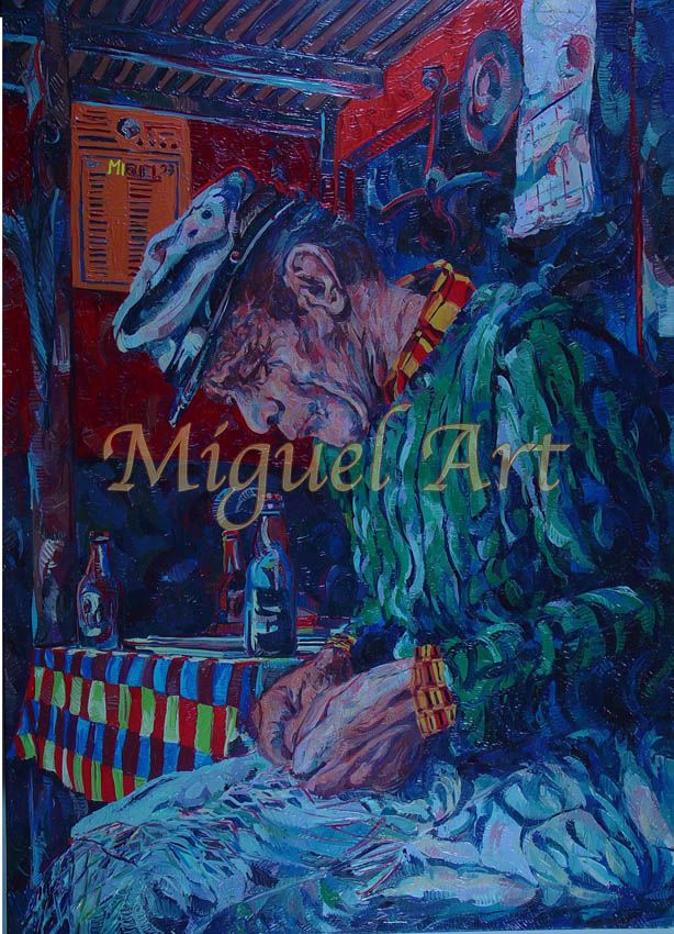 Painting 020 titled The Fisherman is 36 x 50 inches it is an authentic original and watermarked