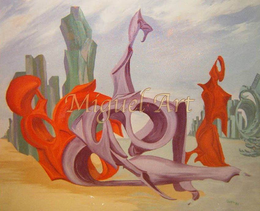 Painting 075 titled Emerald City in Flames is  an authentic original and watermarked