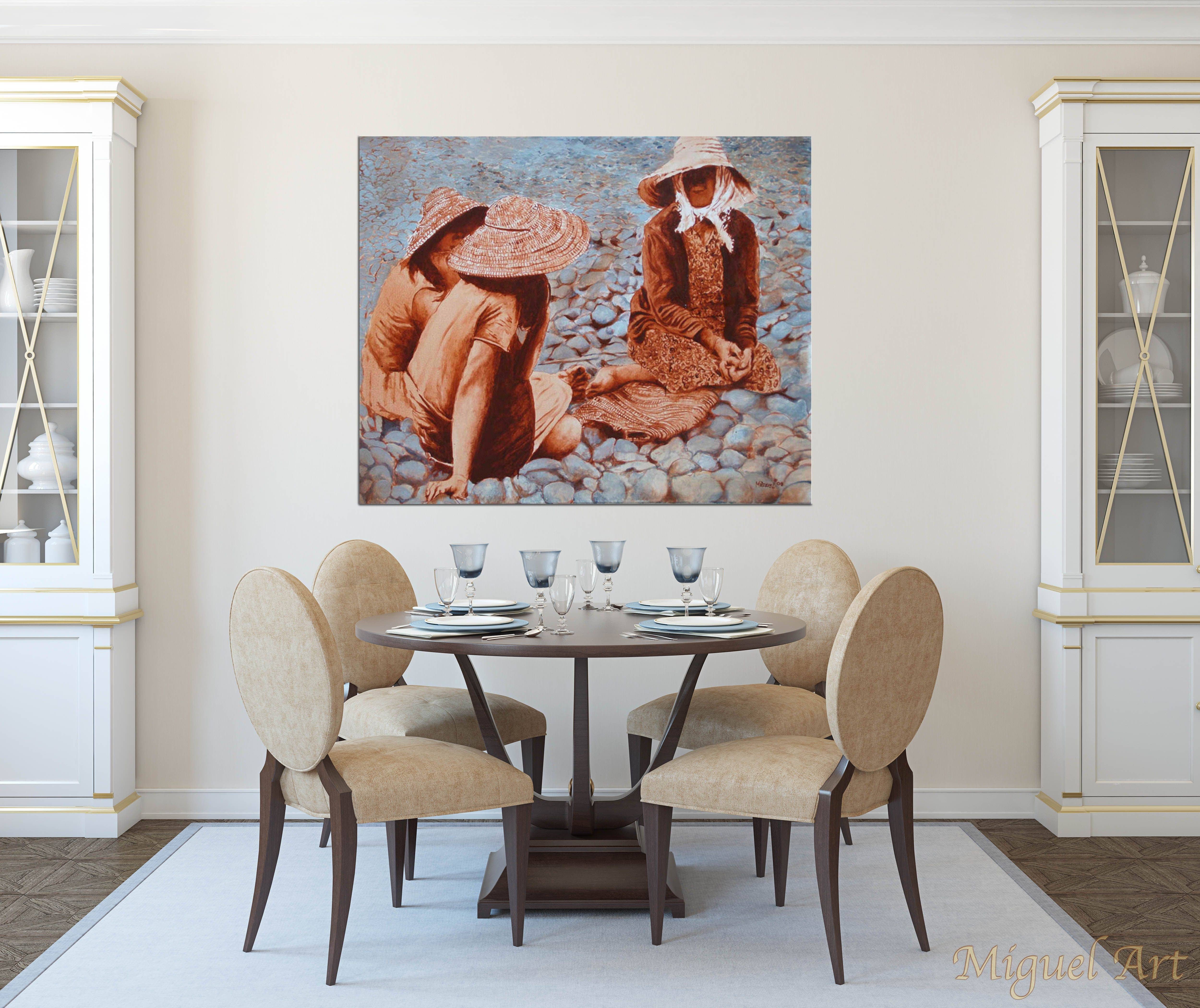 Painting of Ponta do Sol displayed in a dining room on a cream wall